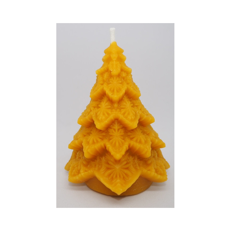 Vianočný stromček s vločkami , včelí vosk - sviečka - rozmer 100 x 70 mm váha 125g