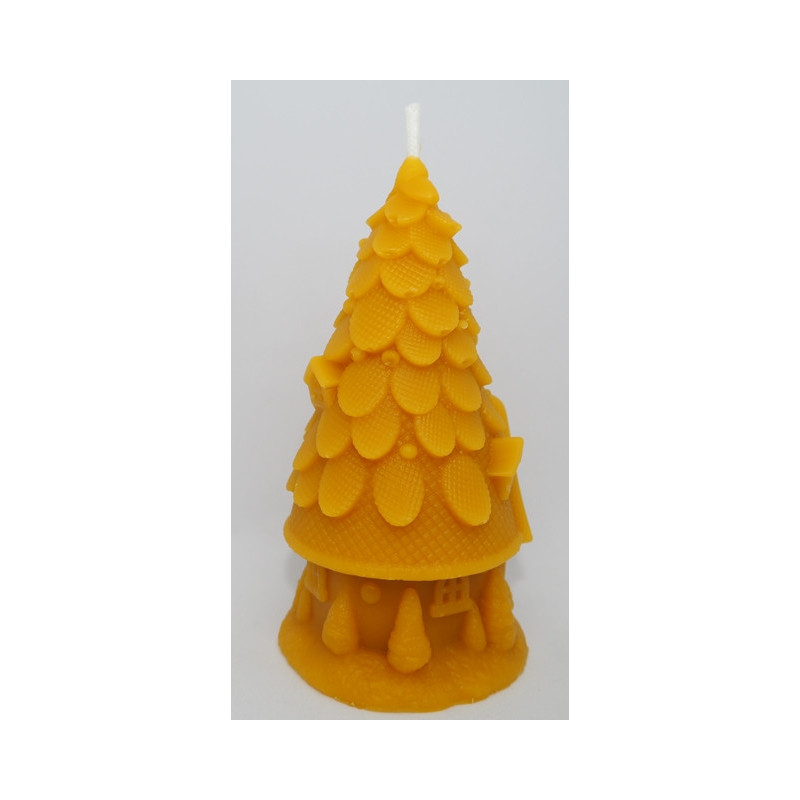 Vianočný stromček nad chalúpkou - sviečka - včelí vosk -rozmer 130 x 60 mm, váha 130 g + anjelský Betlehem - grátis