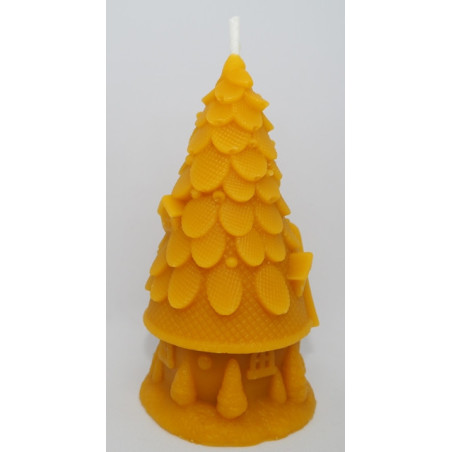 Vianočný stromček nad chalúpkou - sviečka - včelí vosk -rozmer 130 x 60 mm, váha 130 g + anjelský Betlehem - grátis