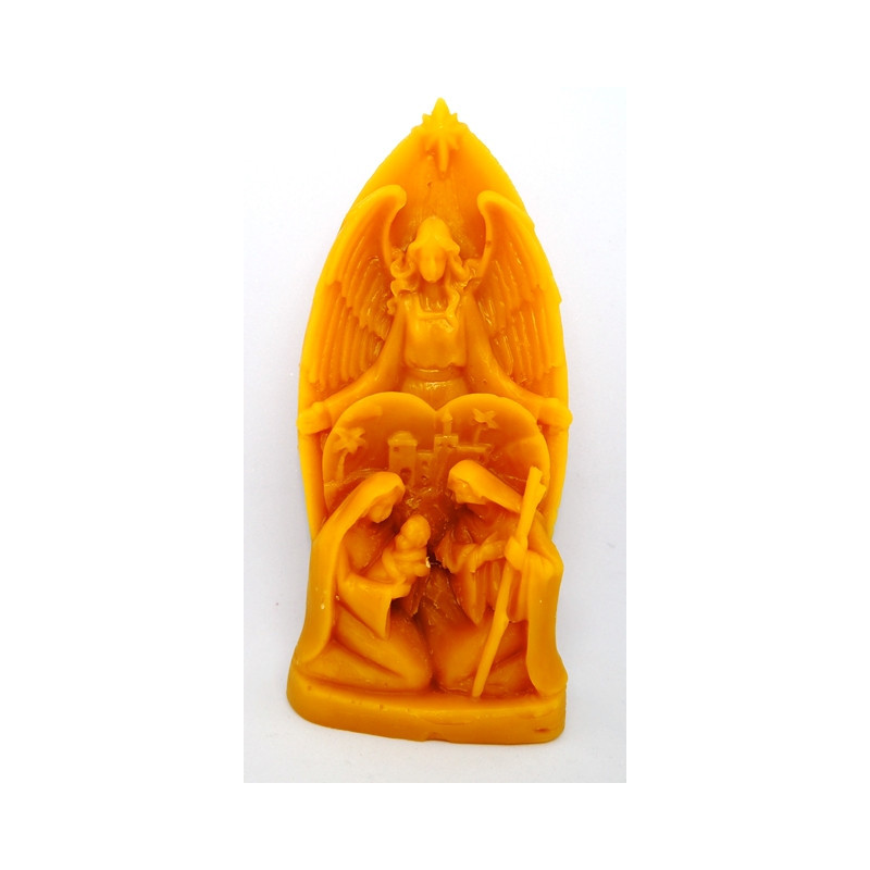 Vianočný stromček nad chalúpkou - sviečka - včelí vosk -rozmer 130 x 60 mm, váha 130 g + anjelský Betlehem - grátis