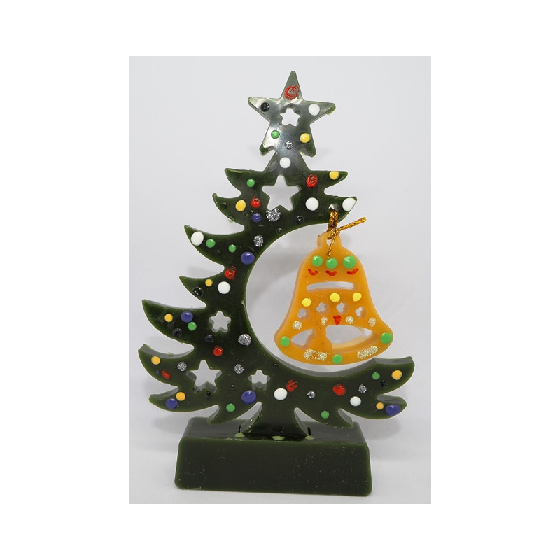 Vianočný stromček so zvončekom - včelí vosk ozdobený - dekorácia vhodná na prestretý Vianočný stôl