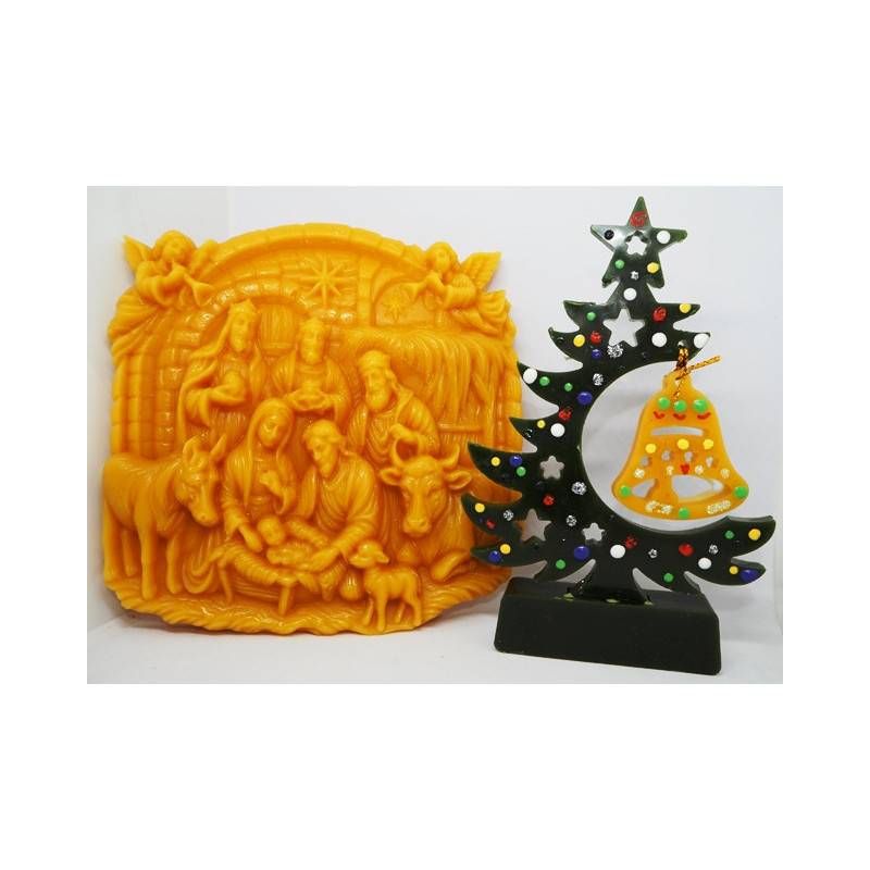 Betlehem s vianočným stromčekom - Vianočná dekorácia - včelí vosk