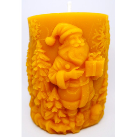 Mikuláš s balíčkom - sviečka valec - včelí vosk - rozmer 80 x 65 mm, váha 240 g , forma včelí vosk 19 €