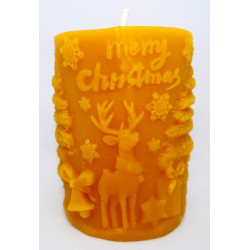 Vianočná krásna sviečka so sobíkom a Mikulášom včelí vosk , rozmer 75 x 60 mm, váha 185 g, forma 17 €