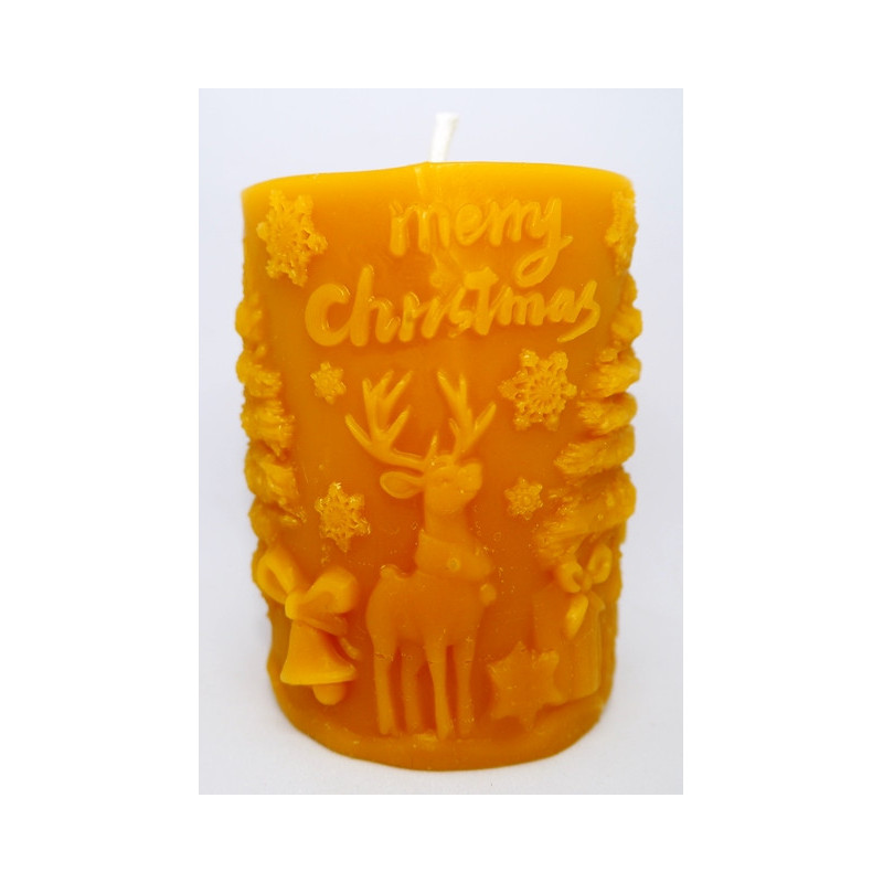 Vianočná krásna sviečka so sobíkom a Mikulášom včelí vosk , rozmer 75 x 60 mm, váha 185 g, forma 17 €