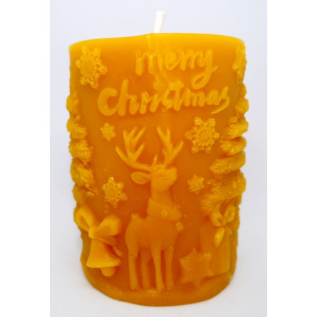 Vianočná krásna sviečka so sobíkom a Mikulášom včelí vosk , rozmer 75 x 60 mm, váha 185 g, forma 17 €