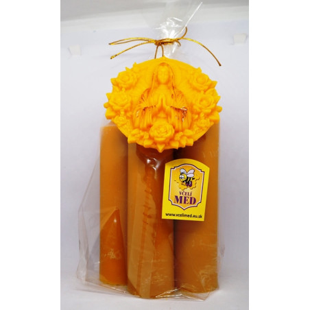 Sviečky včelí vosk 4 ks - rozmer 150 x 39 mm, váha 565 g + plaketa PM - grátis