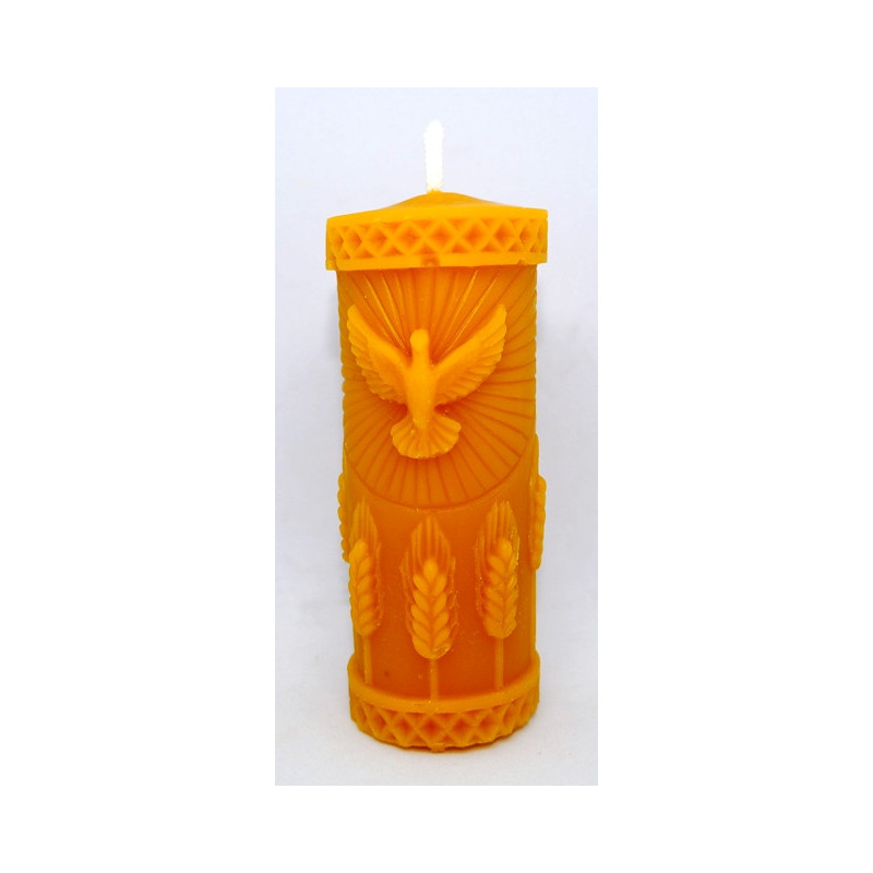 Sviečka valec s holubicou - včelí vosk - rozmer  100 x 38 mm,váha 85 g, forma 13 €