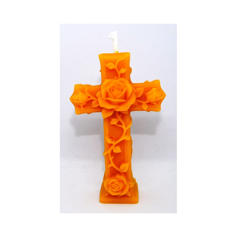 Krížik s ružičkami - sviečka včelí vosk - rozmer 95 x60 x30 mm, váha 50 g, forma 10 €