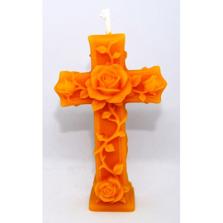 Krížik s ružičkami - sviečka včelí vosk - rozmer 95 x60 x30 mm, váha 50 g, forma 10 €