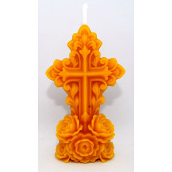 Krížik s ružičkami - sviečka včelí vosk - rozmer 90 x 55 x 30 mm, váha 55 g, forma 10 €