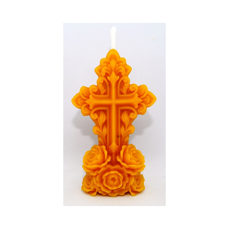 Krížik s ružičkami - sviečka včelí vosk - rozmer 90 x 55 x 30 mm, váha 55 g, forma 10 €