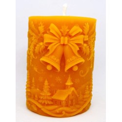 Svieečka - valec zimná krajinka s dekor. zvončeky, rozmer 80 x 50 mm, váha 210 g, forma 17 €